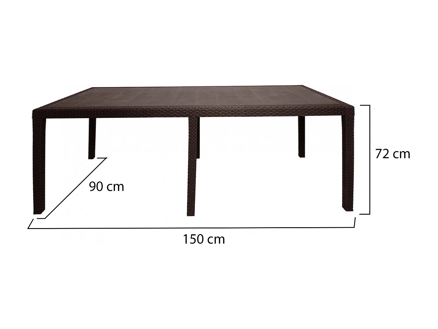 Mesa externa Dmains, Mesa de jantar extensível retangular, Mesa extensível de jardim com efeito rattan, 100% Fabricado na Itália, 150x90h72 cm, Marrom