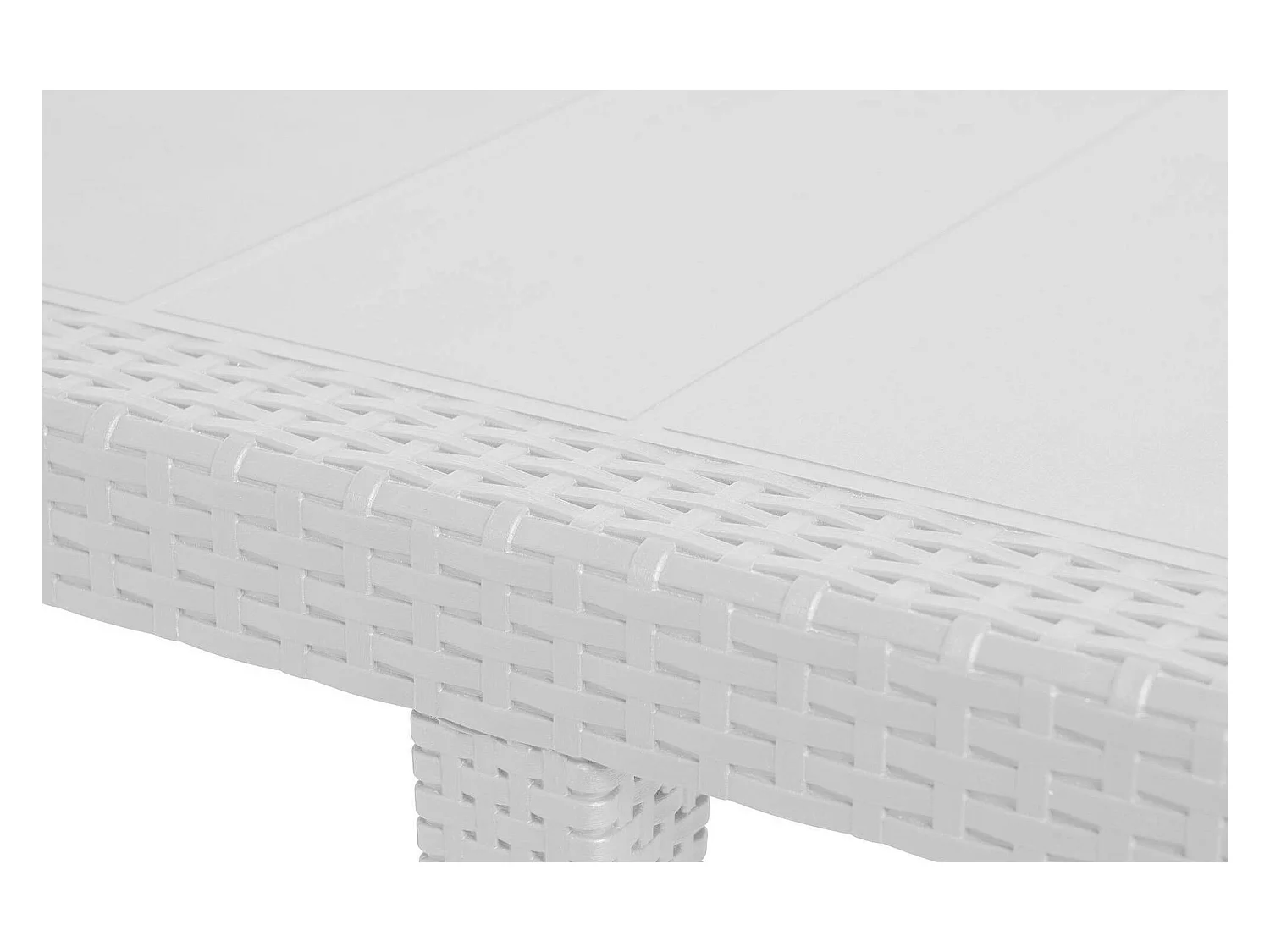 Mesa de jardín Dmains, Mesa de comedor extensible rectangular, Mesa de jardín extensible efecto ratán, 100% Made in Italy, 150x90h72 cm, Blanco