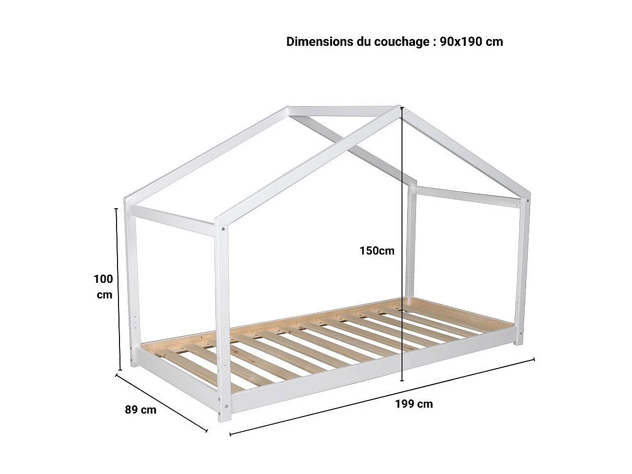 Lit cabane KOALA 90x190 + 1 sommier / Blanc