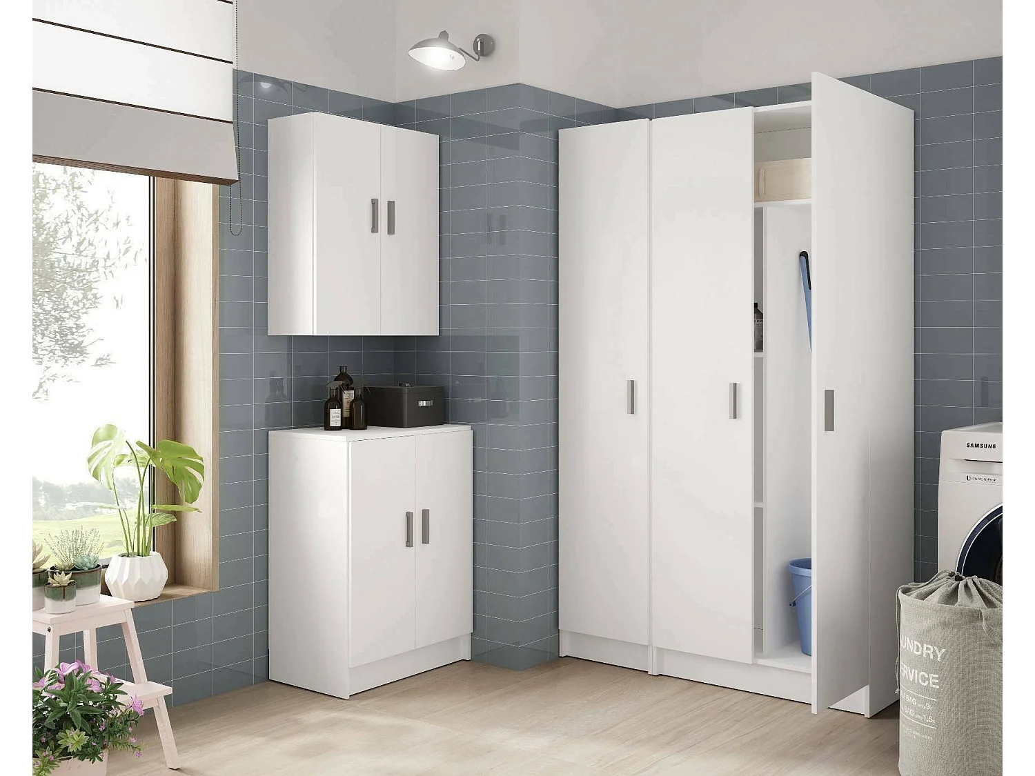 Dcasal wandkast, Extra kledingkast met 2 deuren, Multifunctionele badkamer- of waskast, 59x27h60 cm, Wit