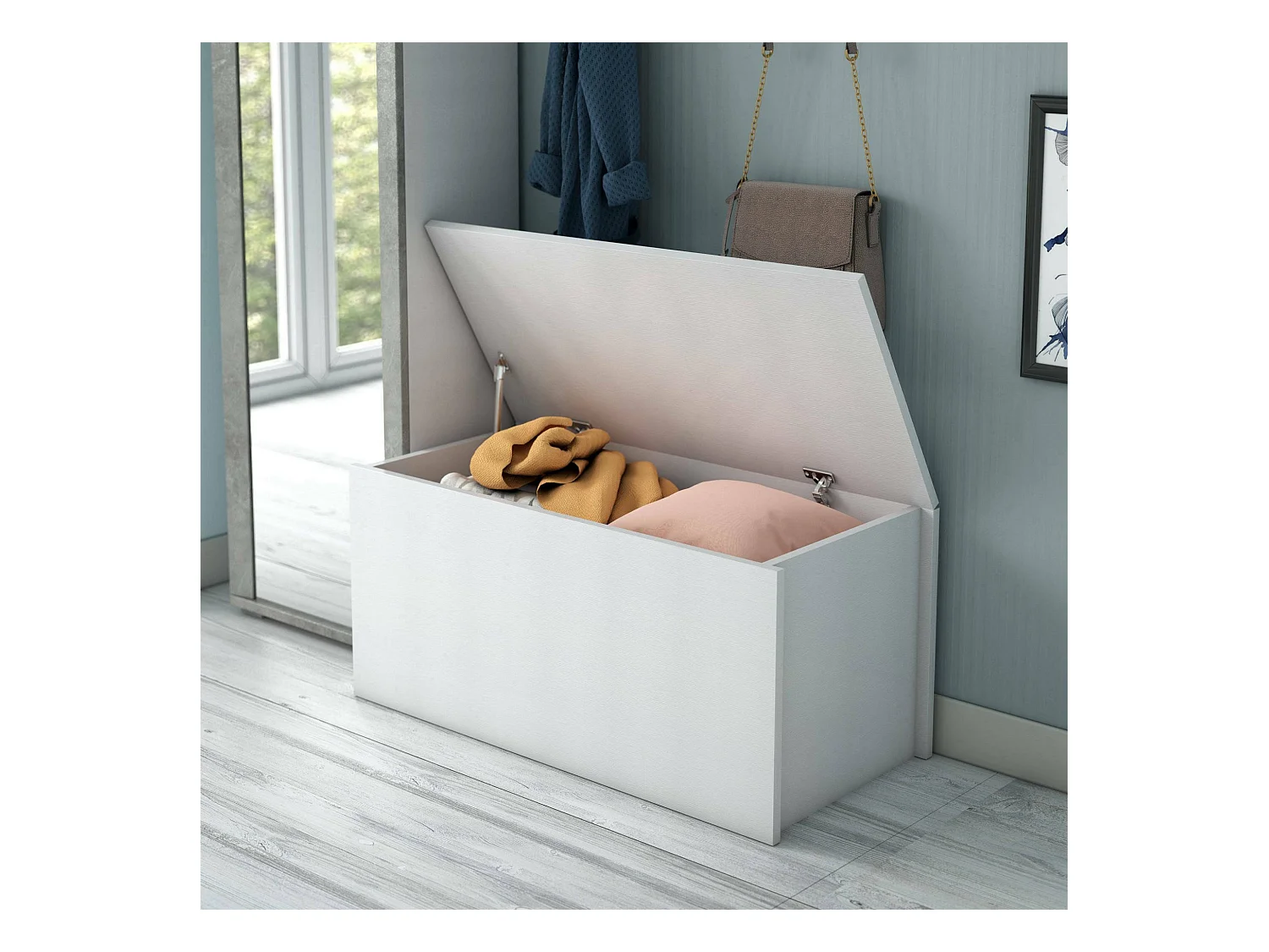 Baúl Ditalen, Caja de almacenamiento multiusos espaciosa, Cofre moderno, 100% Made in Italy, 90x45h45 cm, Blanco