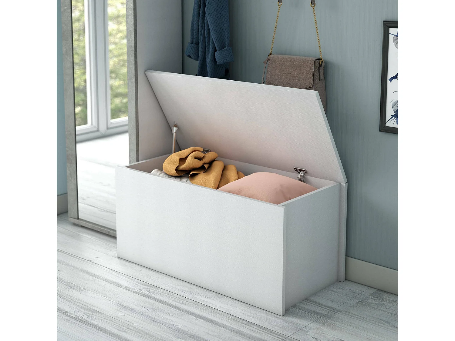 Malle Ditalen, Grande boîte de rangement polyvalente, Coffre moderne, 100% Made in Italy, 90x45h45 cm, Blanc