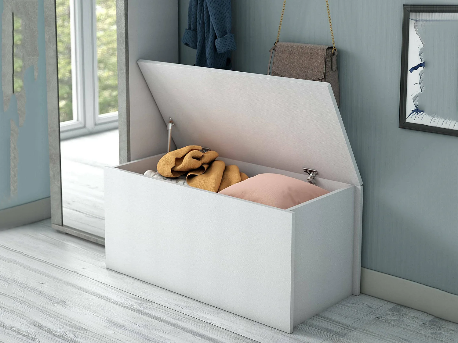 Malle Ditalen, Grande boîte de rangement polyvalente, Coffre moderne, 100% Made in Italy, 90x45h45 cm, Blanc
