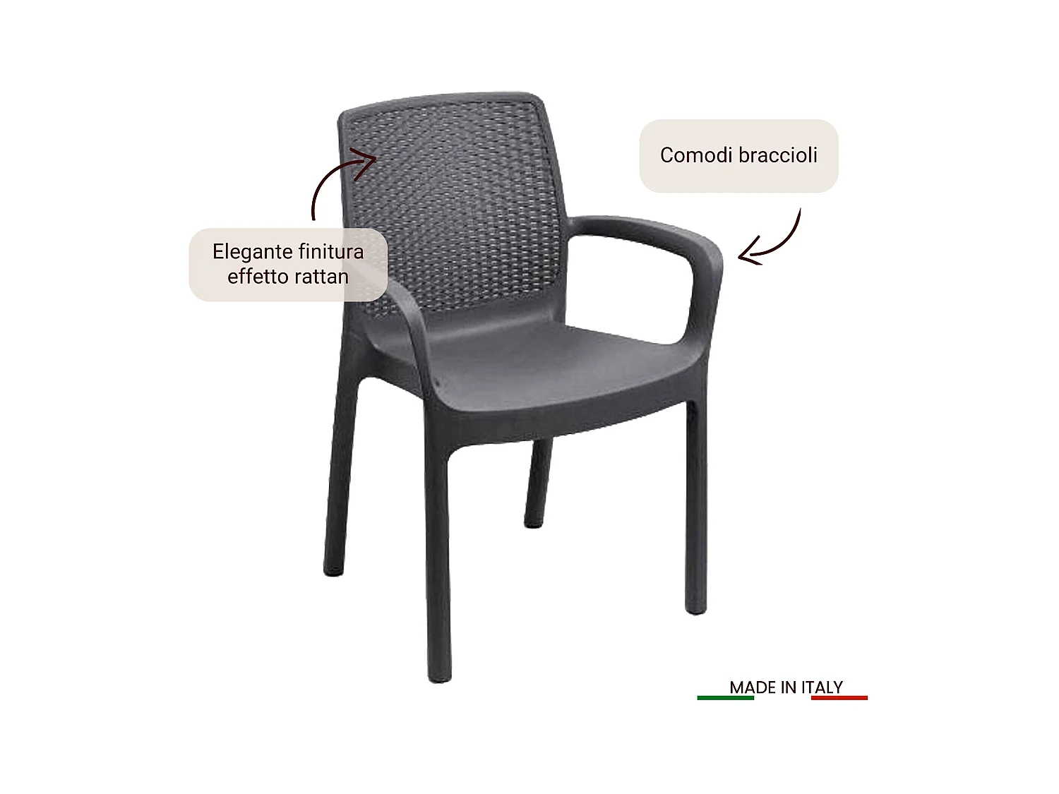 Dmora - Sedia da esterno Anacleto, 54x60h82 cm, Antracite