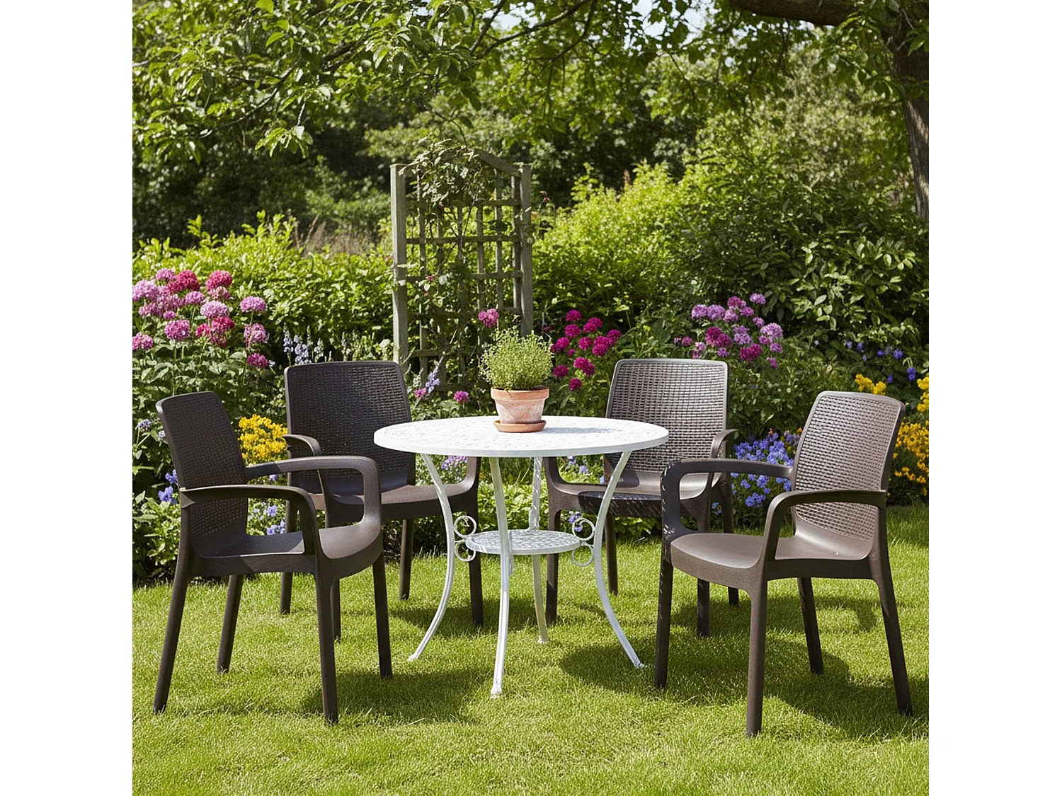Lot de 4 chaises d'extérieur Dnardin, Sièges de jardin, Chaise de table à manger, Fauteuil d'extérieur effet rotin, 100% Made in Italy, 54x60h82 cm, Anthracite