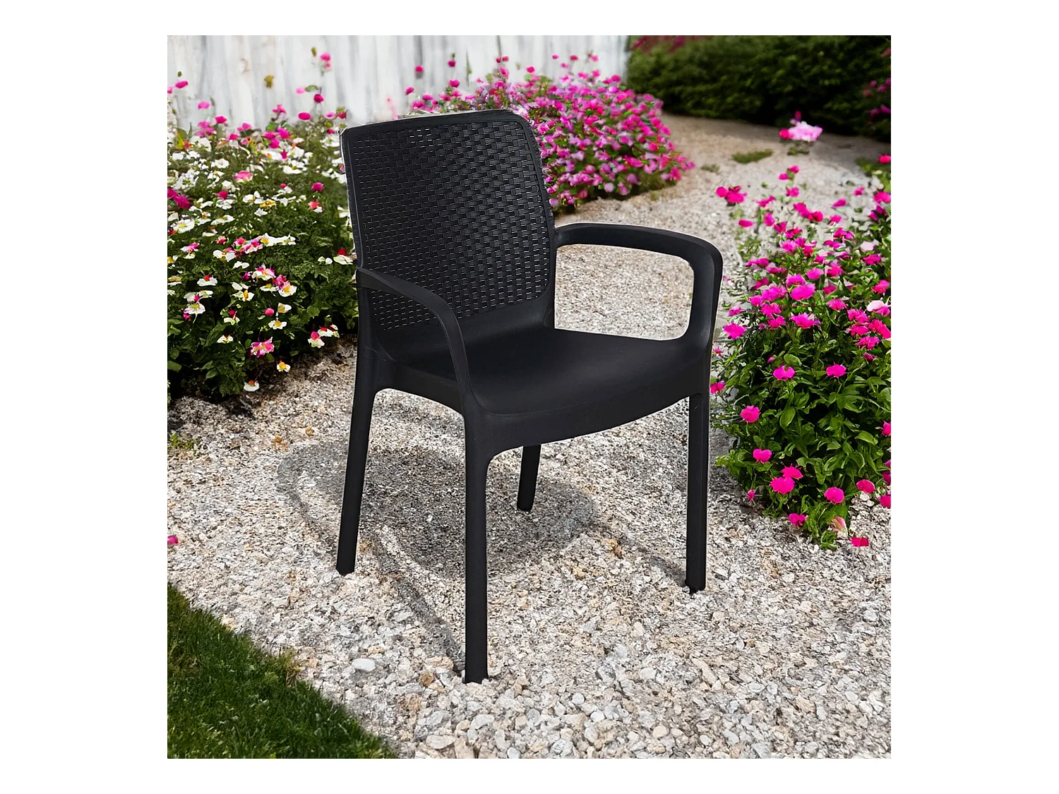 Damols buitenstoel, Tuinstoel, Stoel voor eettafel, Buitenfauteuil met rotaneffect, 100% Made in Italy, 54x60h82 cm, Antraciet