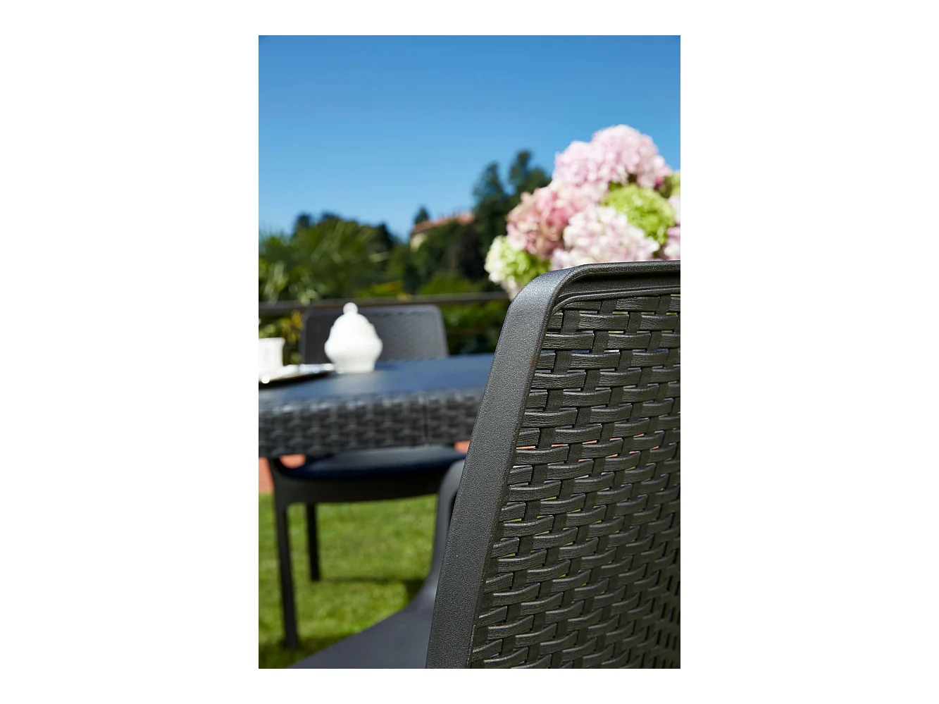 Damols buitenstoel, Tuinstoel, Stoel voor eettafel, Buitenfauteuil met rotaneffect, 100% Made in Italy, 54x60h82 cm, Antraciet