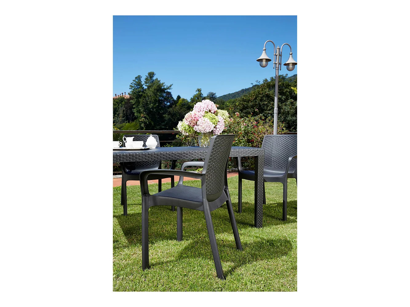 Damols buitenstoel, Tuinstoel, Stoel voor eettafel, Buitenfauteuil met rotaneffect, 100% Made in Italy, 54x60h82 cm, Antraciet