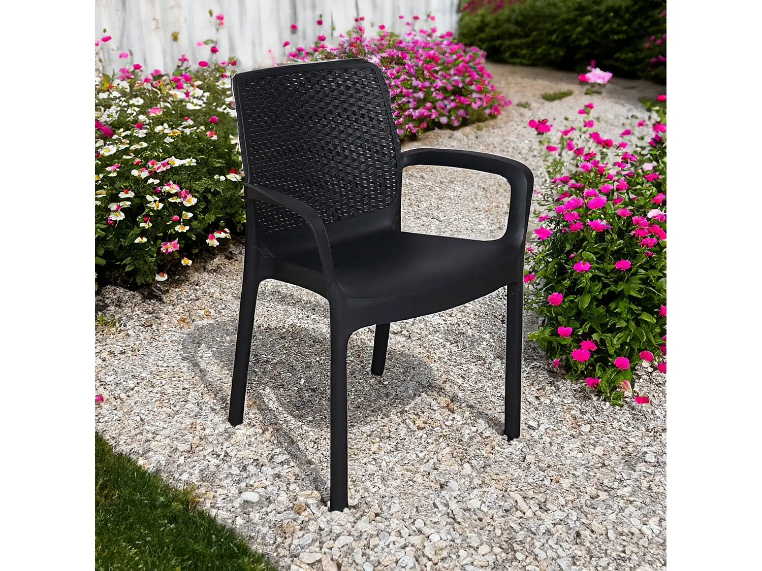 Damols buitenstoel, Tuinstoel, Stoel voor eettafel, Buitenfauteuil met rotaneffect, 100% Made in Italy, 54x60h82 cm, Antraciet