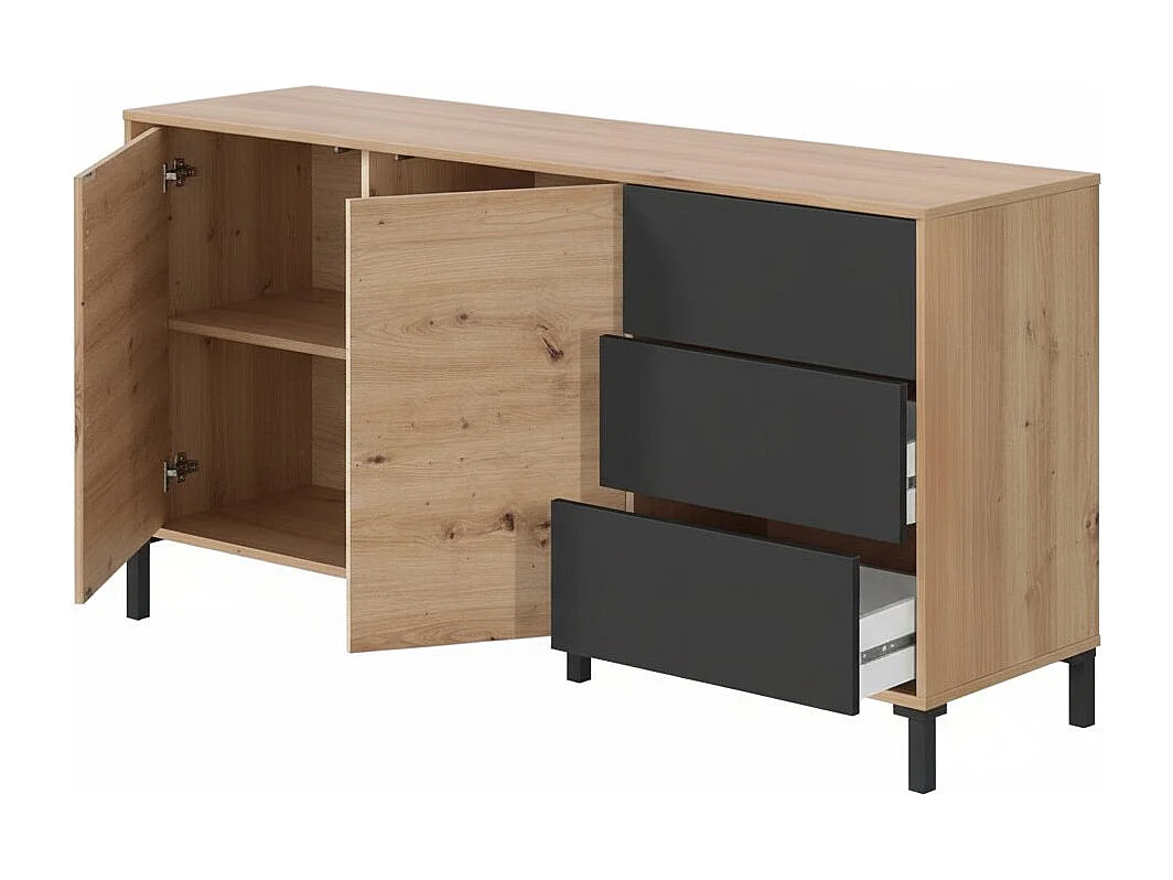 Aparador Dbog, Aparador moderno con 2 puertas y 3 cajones, Bufet de salón, gabinete de TV, Aparador para salón, 154x41h74 cm, Roble anudado y Antracita
