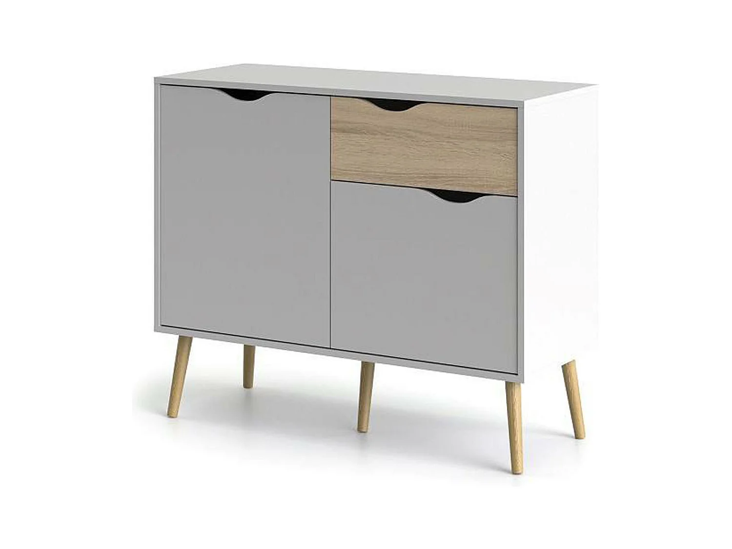 Dressoir met twee deuren en één lade, wit en eikenkleur, afmetingen 98 x 81 x 39 cm