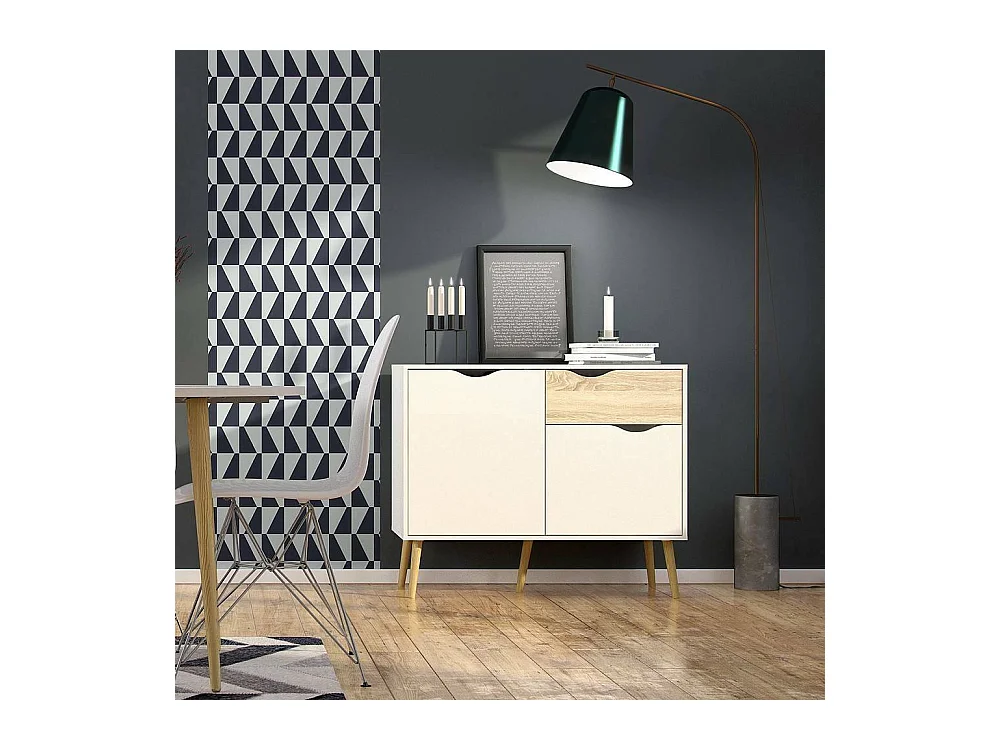 Dressoir met twee deuren en één lade, wit en eikenkleur, afmetingen 98 x 81 x 39 cm