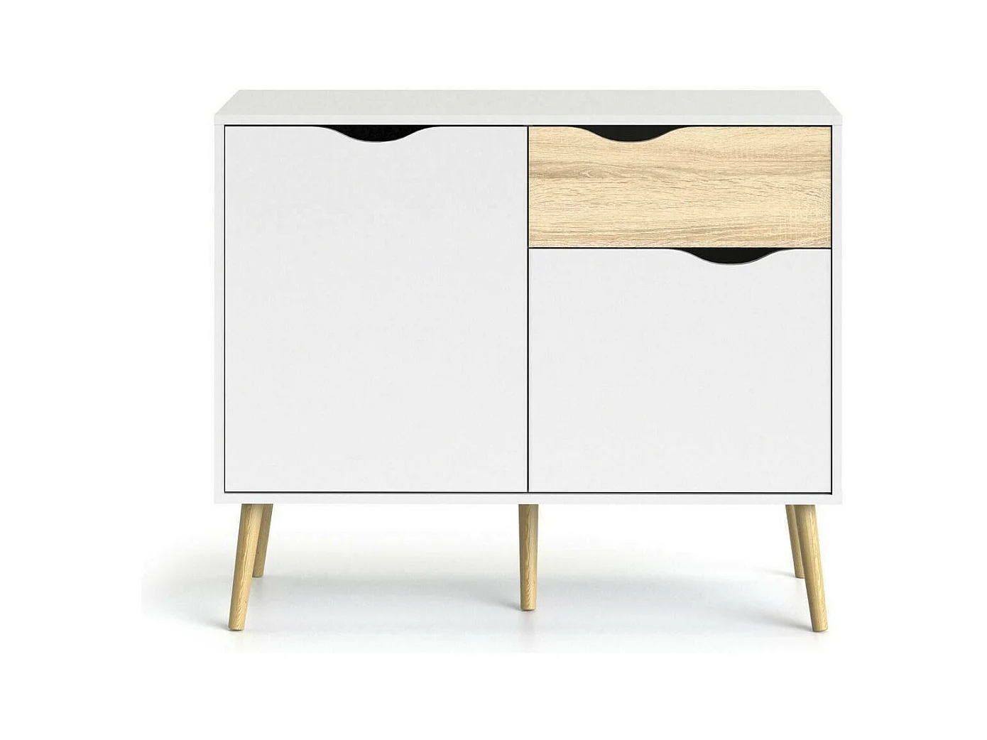 Dressoir met twee deuren en één lade, wit en eikenkleur, afmetingen 98 x 81 x 39 cm