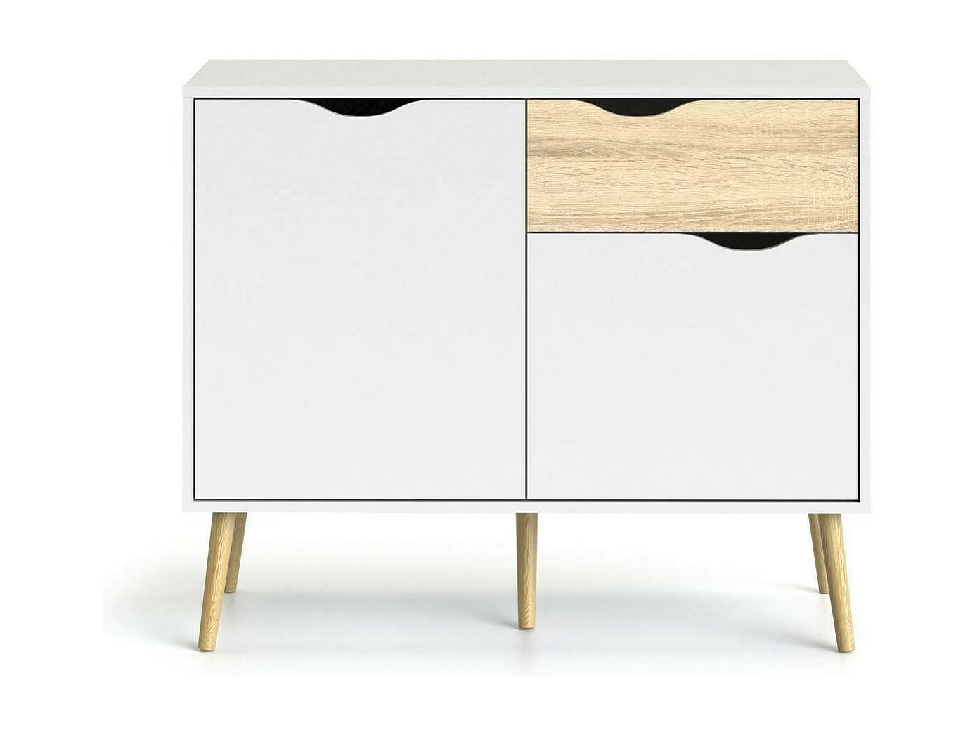 Dressoir met twee deuren en één lade, wit en eikenkleur, afmetingen 98 x 81 x 39 cm