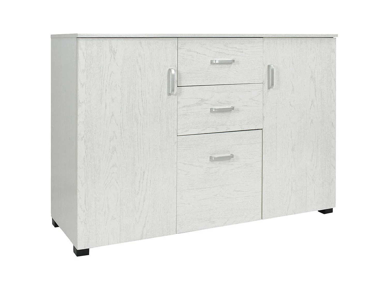 Dressoir 0, Modern buffet met 3 deuren en 2 laden, Lineair dressoir met planken, Made in Italy, 120x40h83 cm, Gebleekt eiken