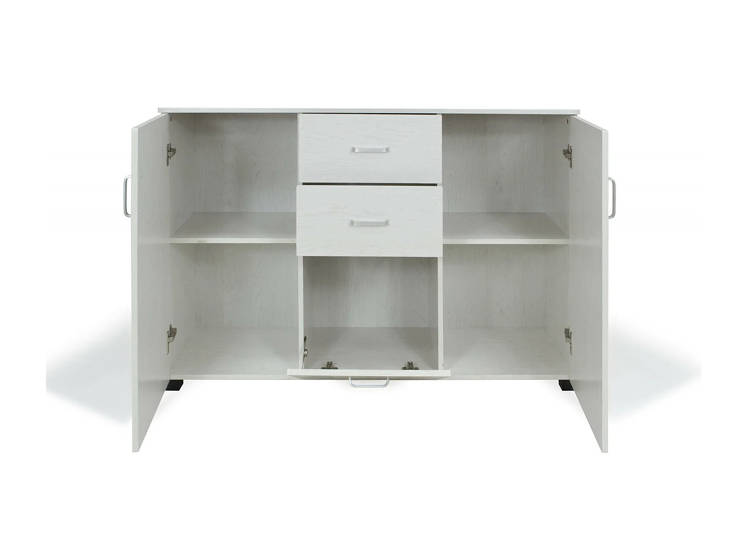 Aparador 0, Buffet moderno com 3 portas e 2 gavetas, Aparador linear com prateleiras, Fabricado em Itália, 120x40h83 cm, Carvalho branqueado