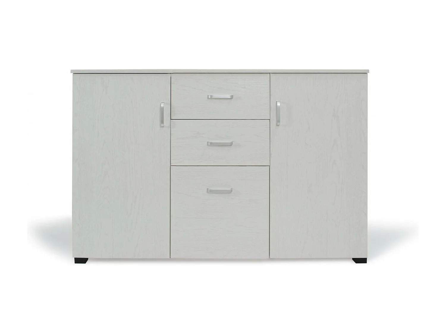 Aparador 0, Buffet moderno com 3 portas e 2 gavetas, Aparador linear com prateleiras, Fabricado em Itália, 120x40h83 cm, Carvalho branqueado