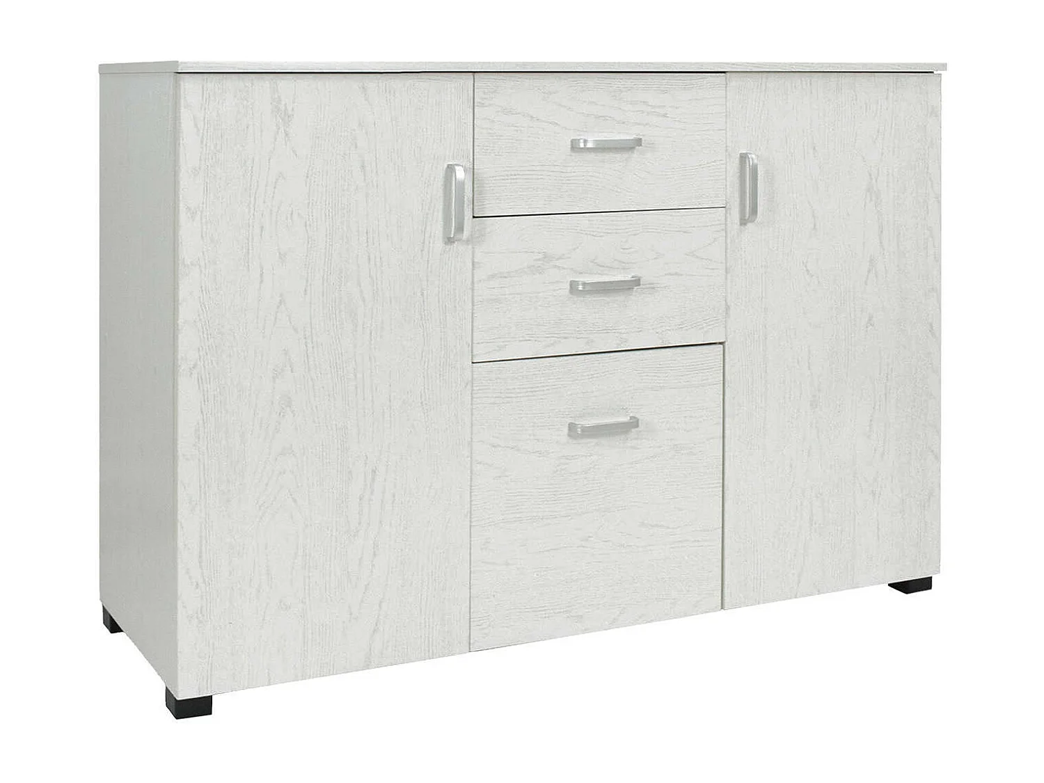 Dressoir 0, Modern buffet met 3 deuren en 2 laden, Lineair dressoir met planken, Made in Italy, 120x40h83 cm, Gebleekt eiken