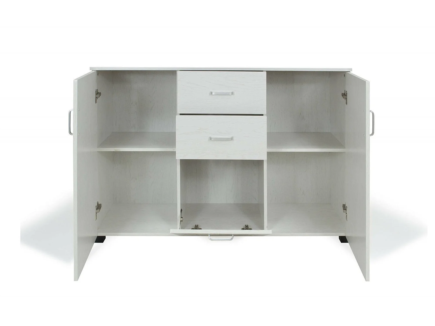 Dressoir 0, Modern buffet met 3 deuren en 2 laden, Lineair dressoir met planken, Made in Italy, 120x40h83 cm, Gebleekt eiken