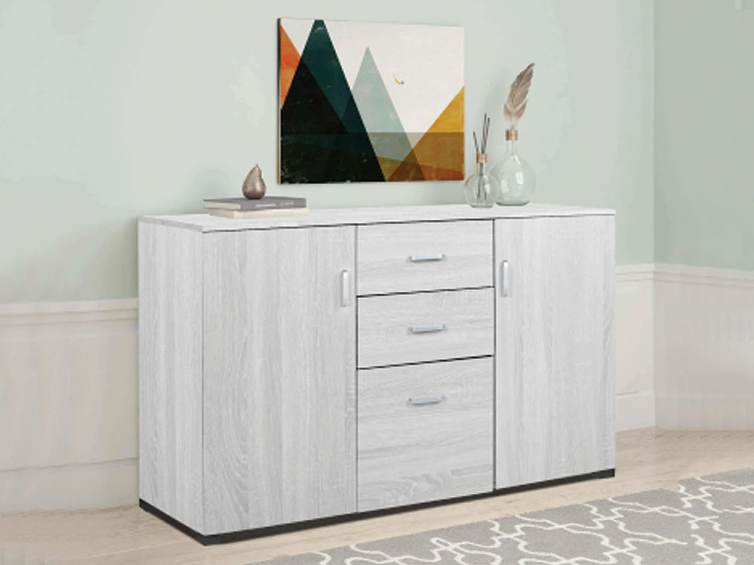 Placard Dpavac, Buffet de salon, Buffet de salon, Buffet moderne avec 3 portes et 2 tiroirs, 120x40h83 cm, Gris
