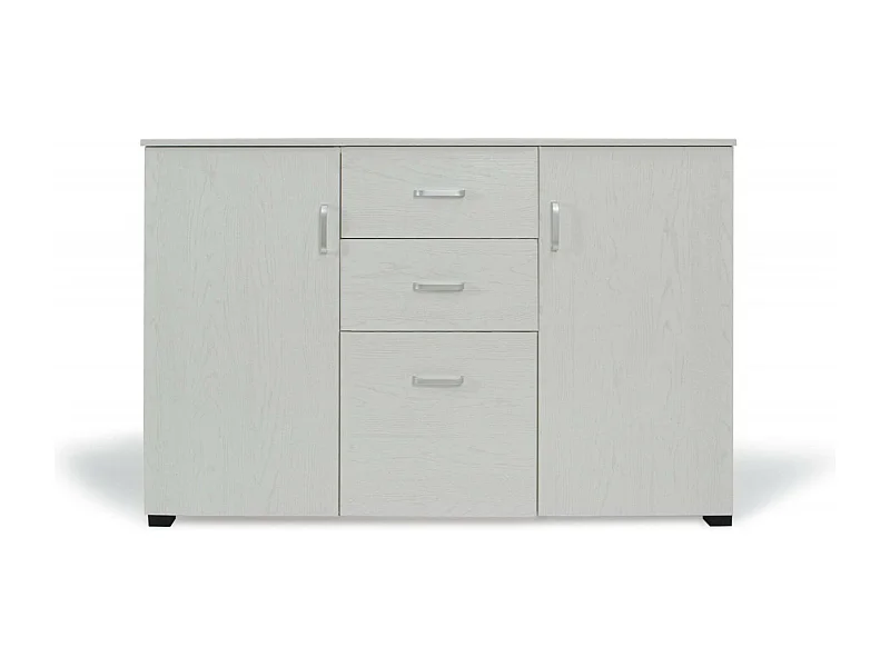 Aparador 0, Buffet moderno com 3 portas e 2 gavetas, Aparador linear com prateleiras, Fabricado em Itália, 120x40h83 cm, Carvalho branqueado