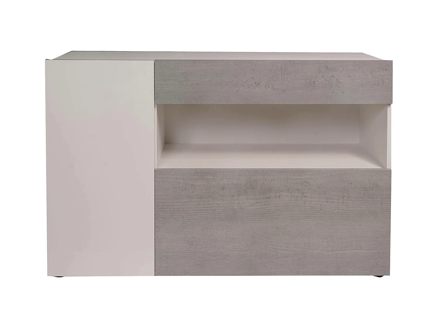 Dressoir 0, Modern buffet met 2 deuren en 1 lade, Modern dressoir met planken en zichtbaar vak, TV-meubel, 130x41h81 cm, Glanzend wit en cement