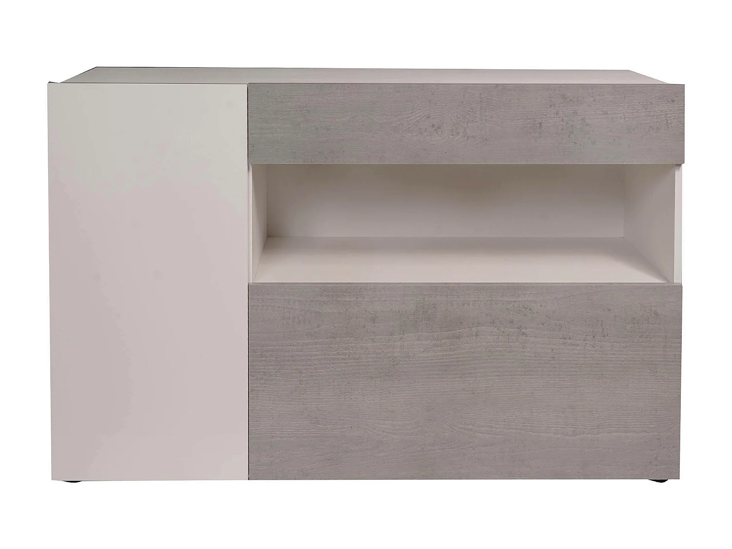 Modernes Sideboard mit 2 Türen und 1 Schublade, Sideboard mit Regalen und Regalen, Wohnzimmer-TV-Ständer, 130x41h81 cm, Glanzweiß und Zementfarbe