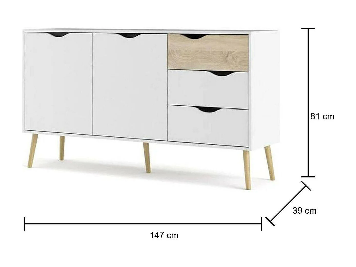 Dmora - Credenza Animato, 147x39 h81 cm, Bianco e Quercia