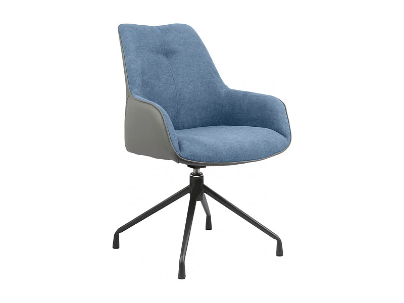 Fauteuil rotatif tissu bleu chiné et simili gris - ELLA