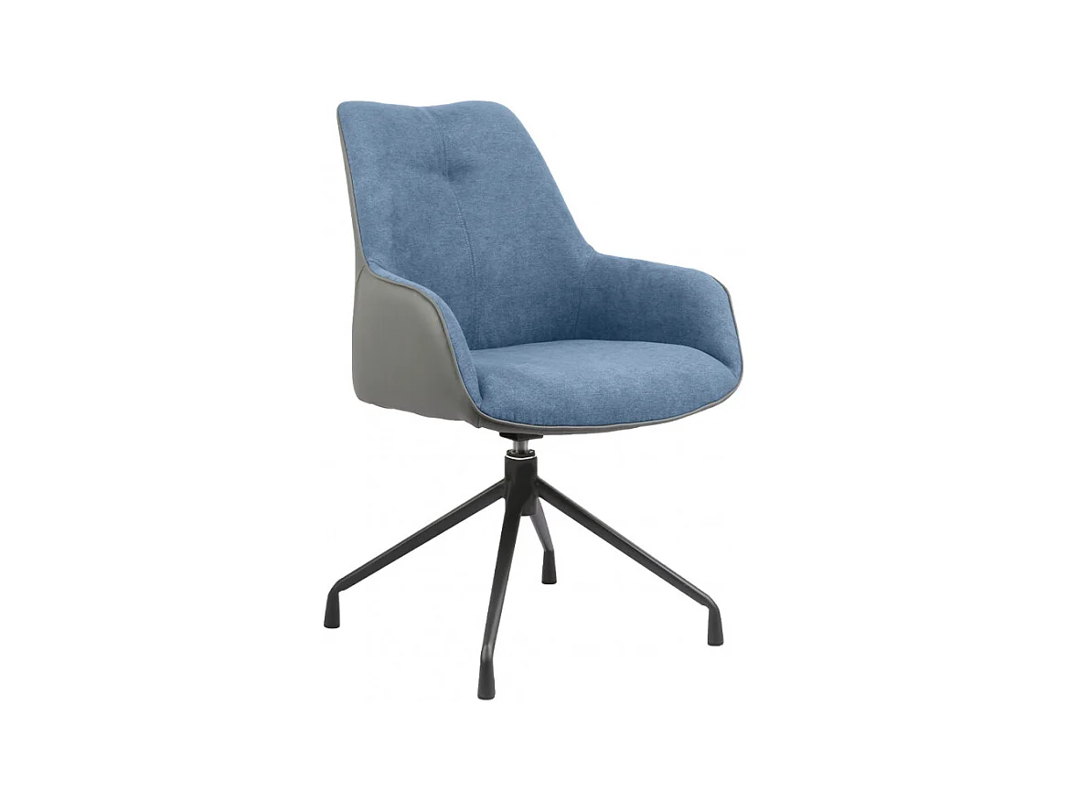 Fauteuil rotatif tissu bleu chiné et simili gris - ELLA