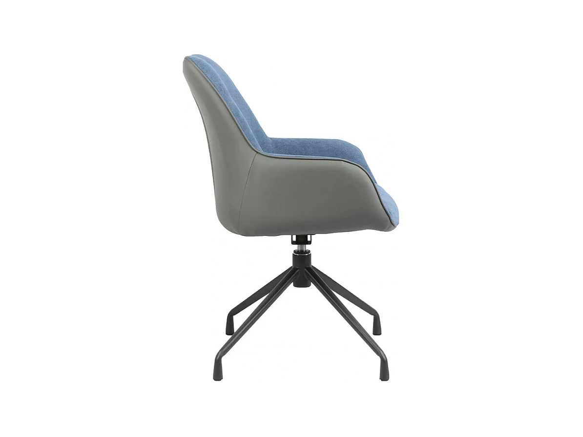 Fauteuil rotatif tissu bleu chiné et simili gris - ELLA