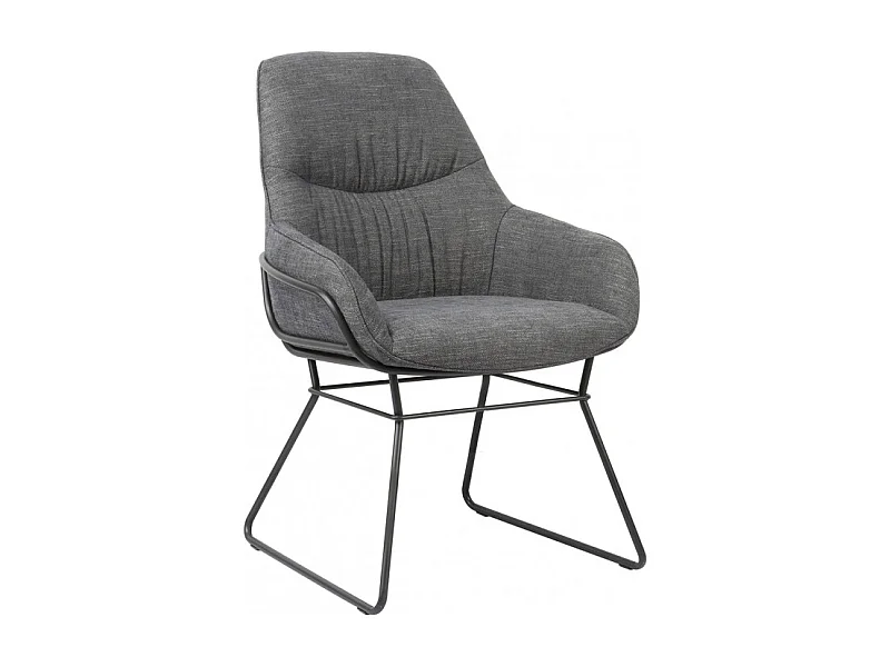 Fauteuil tissu gris anthracite pieds traineaux métal noir - ZOLA