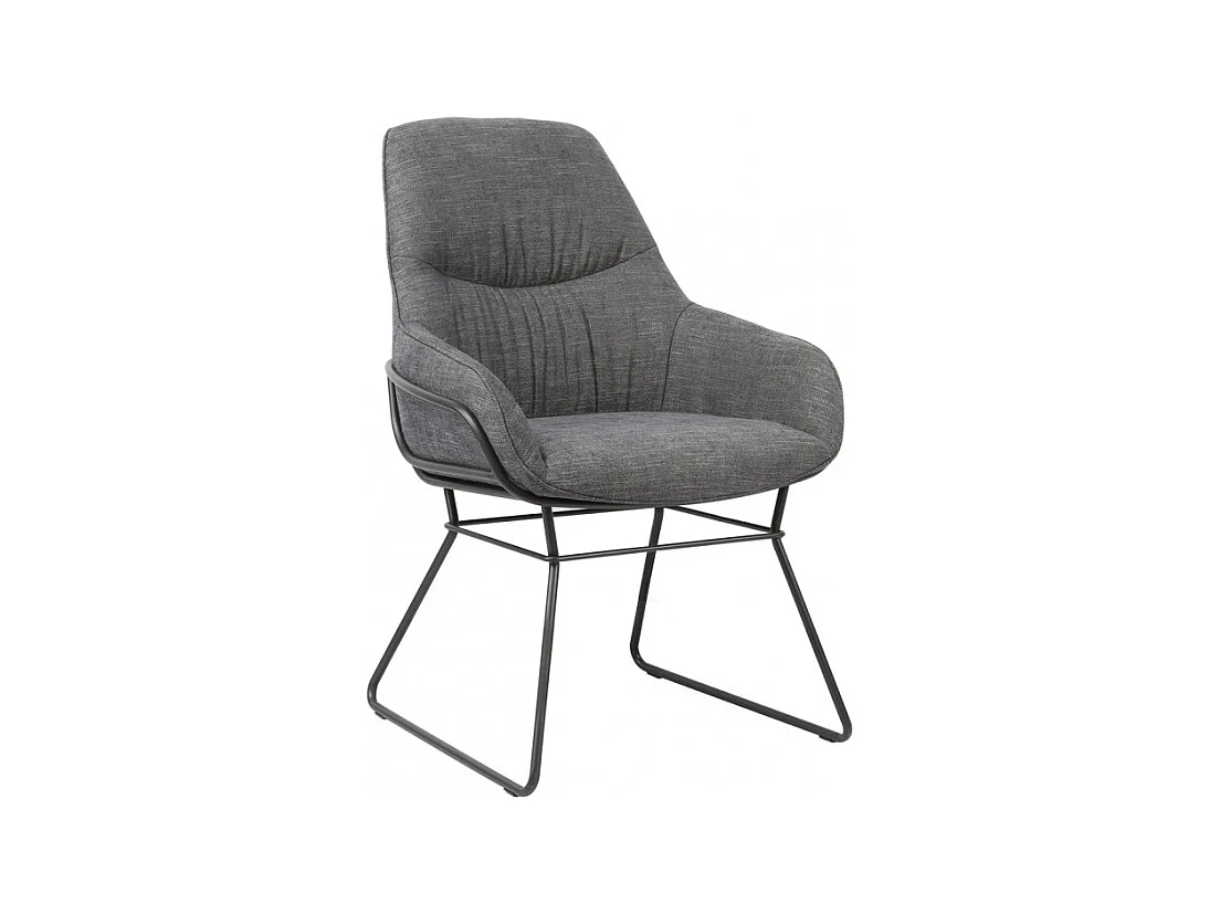 Fauteuil tissu gris anthracite pieds traineaux métal noir - ZOLA