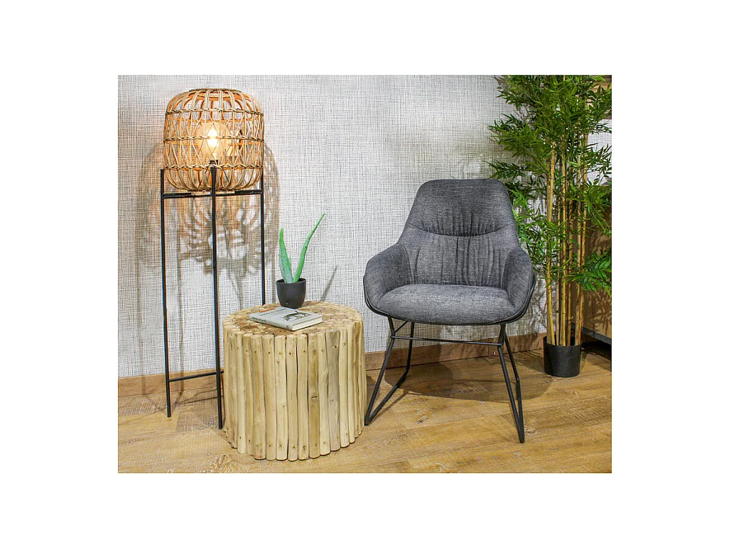 Fauteuil tissu gris anthracite pieds traineaux métal noir - ZOLA