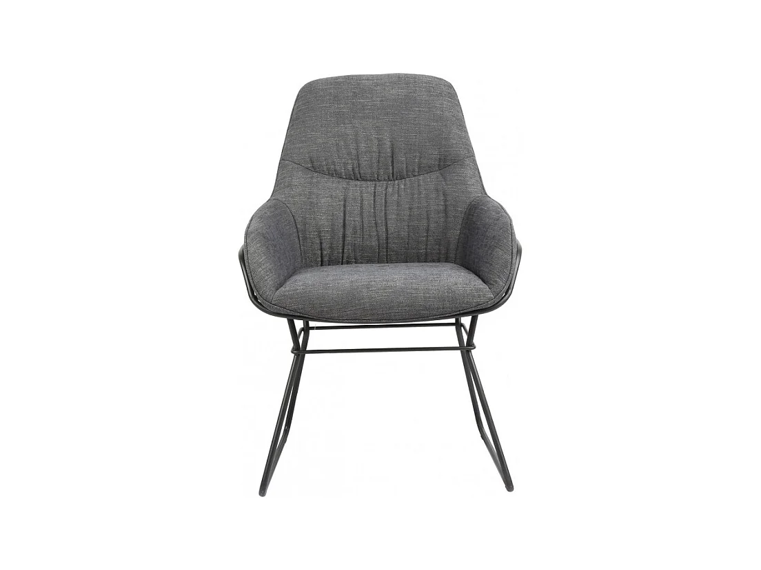 Fauteuil tissu gris anthracite pieds traineaux métal noir - ZOLA