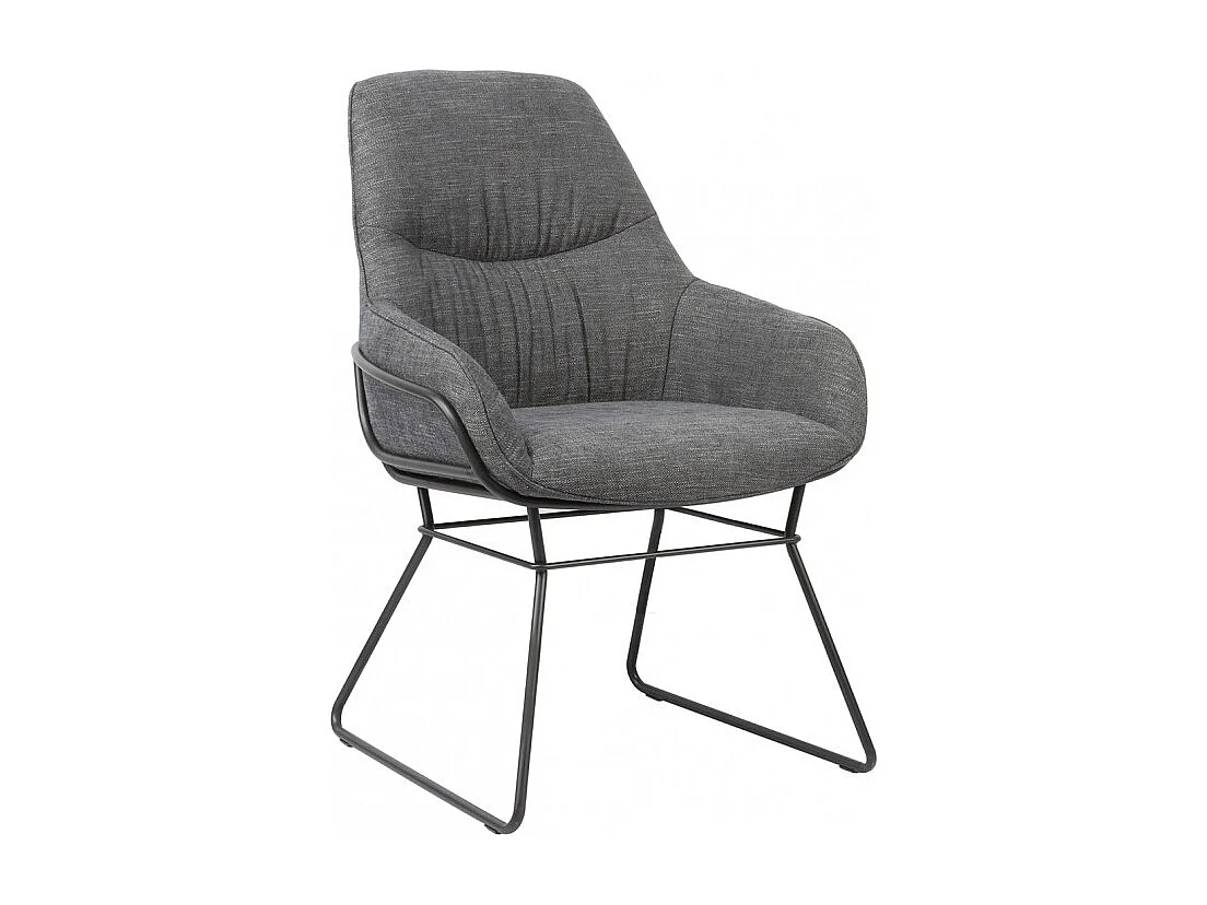 Fauteuil tissu gris anthracite pieds traineaux métal noir - ZOLA