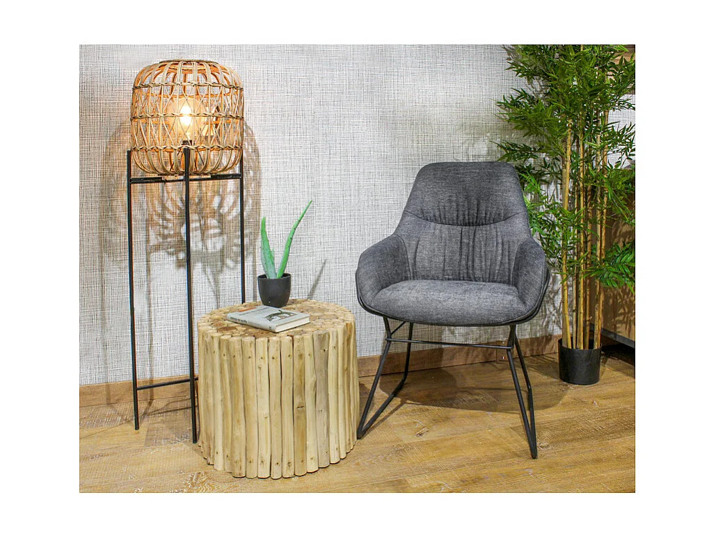 Fauteuil tissu gris anthracite pieds traineaux métal noir - ZOLA