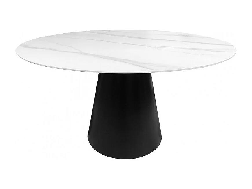 Table de repas ronde 135 cm plateau céramique blanc pied noir - ASHE