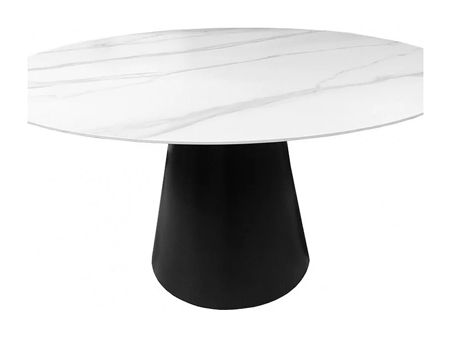 Table de repas ronde 135 cm plateau céramique blanc pied noir - ASHE
