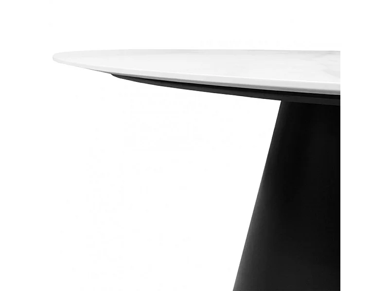 Table de repas ronde 135 cm plateau céramique blanc pied noir - ASHE