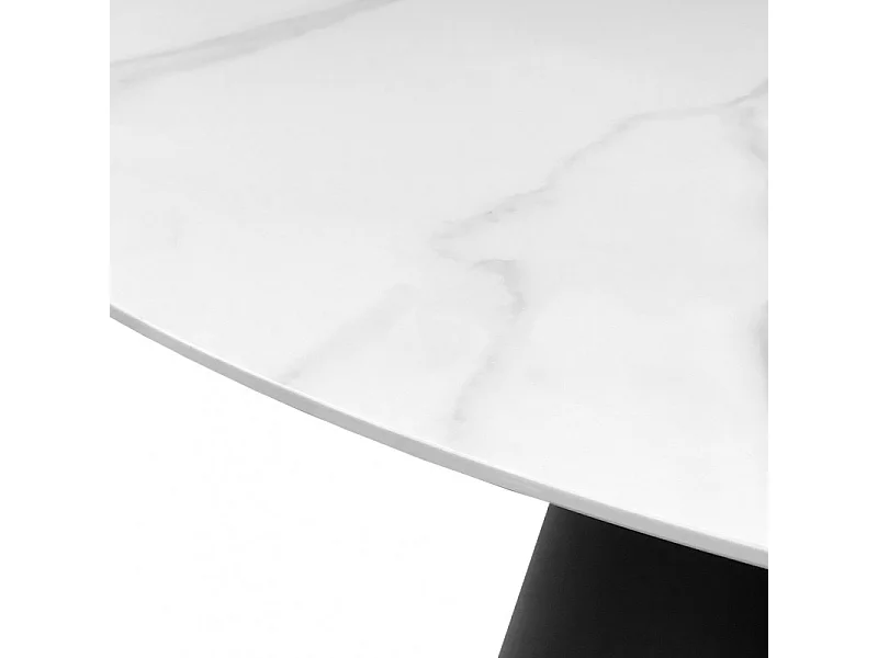 Table de repas ronde 135 cm plateau céramique blanc pied noir - ASHE