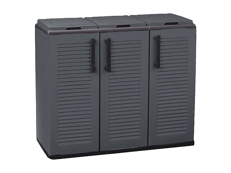 Abfallschrank für den Innen oder Außenbereich, Mobiltür 3 3 türige Taschen für separate Sammlung, 100% Made in Italy, 102x37H84 cm, graue Farbe