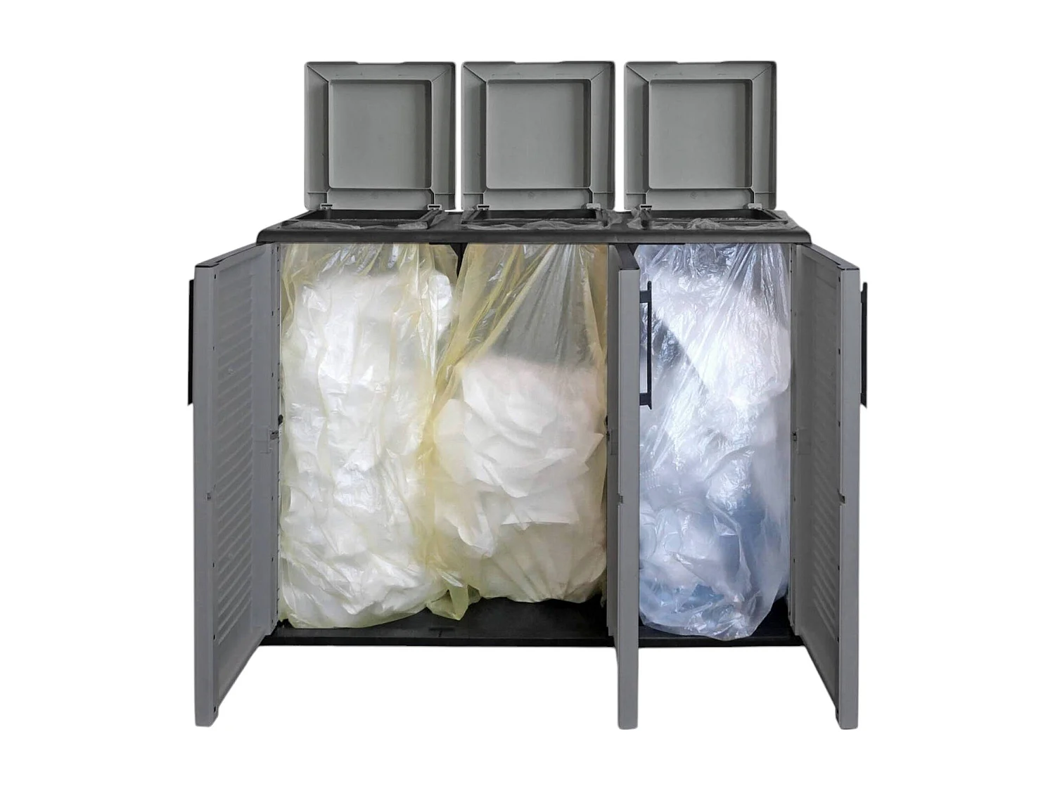 Armoire extérieure ou interne, porte mobile 3 sacs à 3 portes pour collection séparée, 100% Made in Italy, 102x37h84 cm, couleur grise