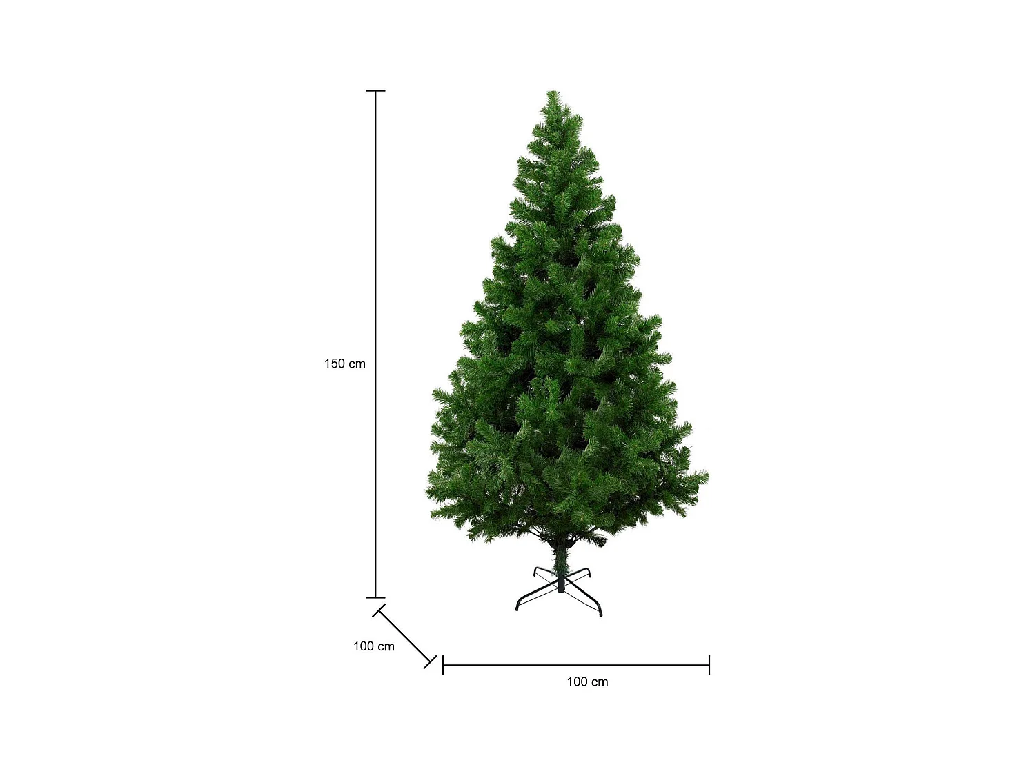 Sapin de Noël 150 cm Evergreen, Pin artificiel, Arbre à effet réel, Sapin de Noël, 86x86 h150 cm, Vert