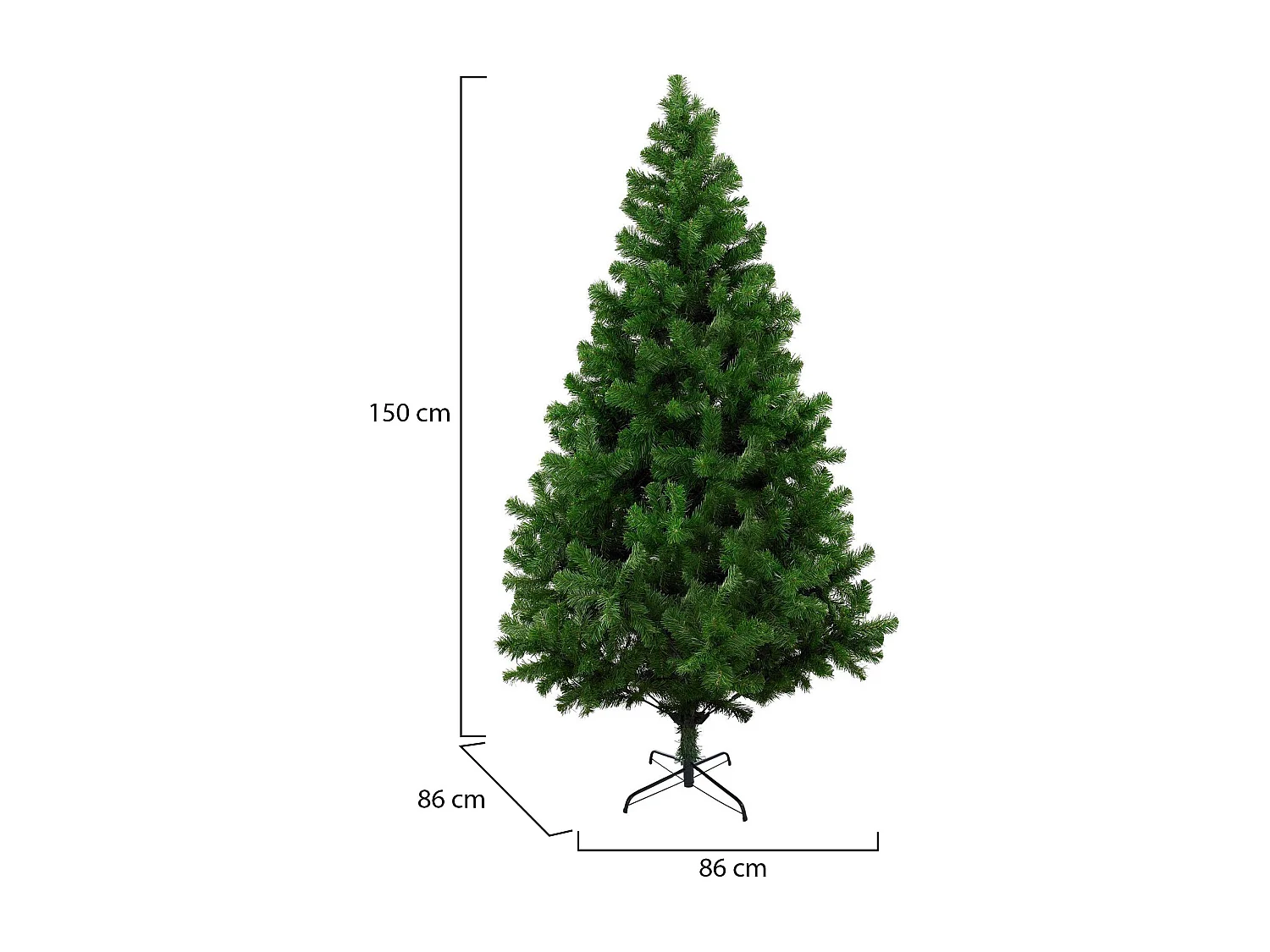 Sapin de Noël 150 cm Evergreen, Pin artificiel, Arbre à effet réel, Sapin de Noël, 86x86 h150 cm, Vert
