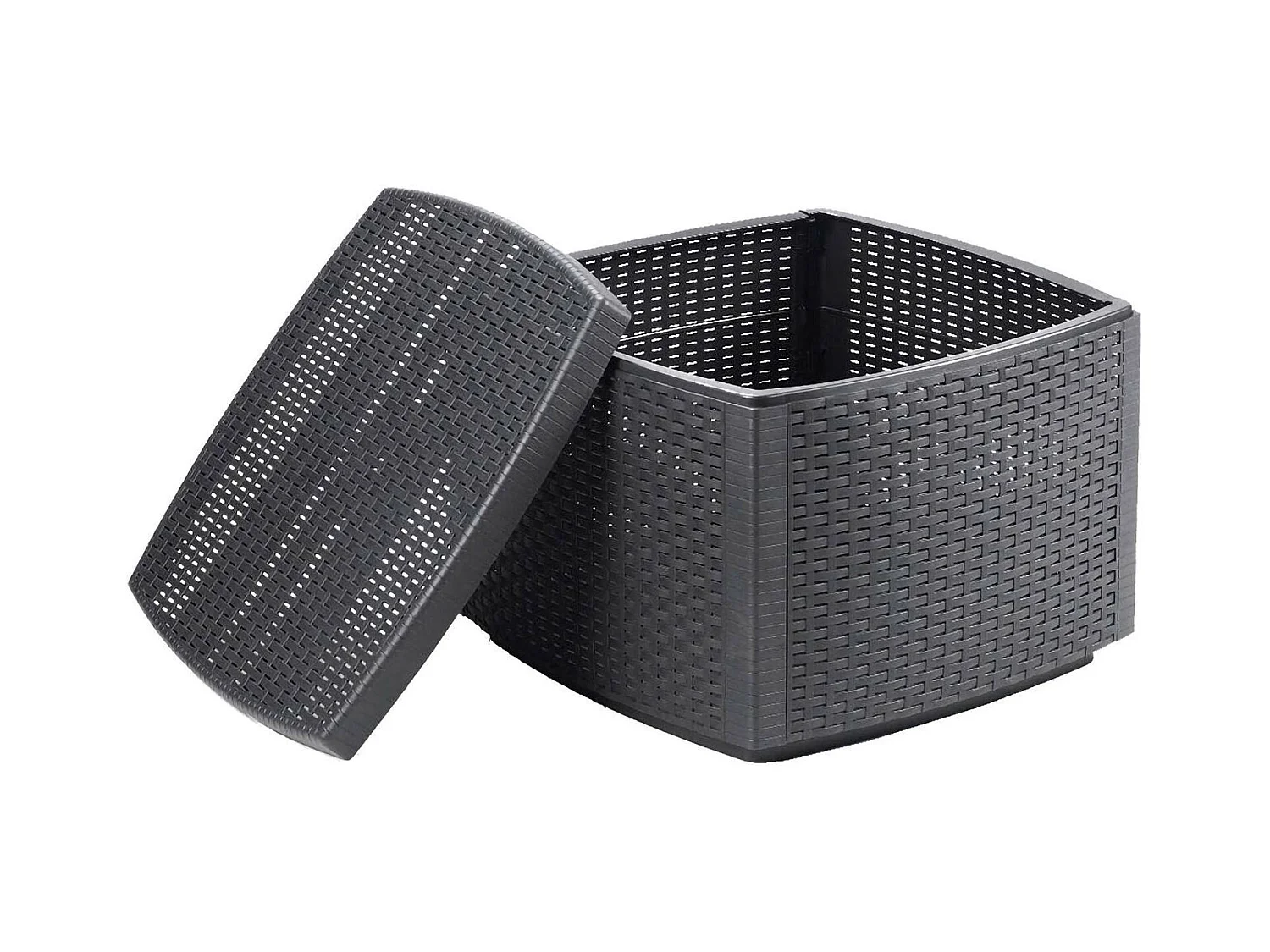 Table basse d'extérieur Dcupid, Table de rangement polyvalente, Etagère basse effet rotin, 100% Made in Italy, 53x53h40 cm, Anthracite