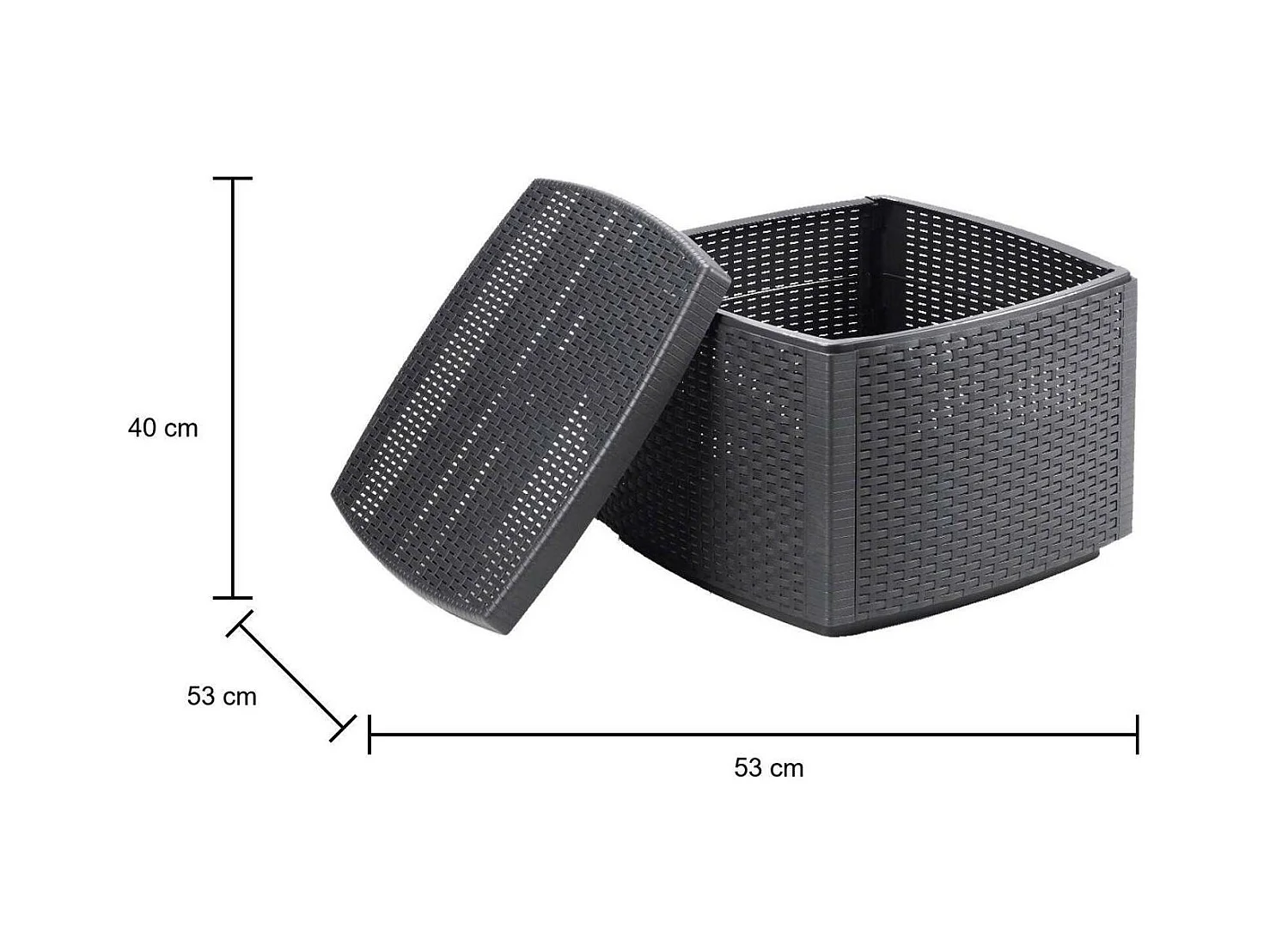 Table basse d'extérieur Dcupid, Table de rangement polyvalente, Etagère basse effet rotin, 100% Made in Italy, 53x53h40 cm, Anthracite