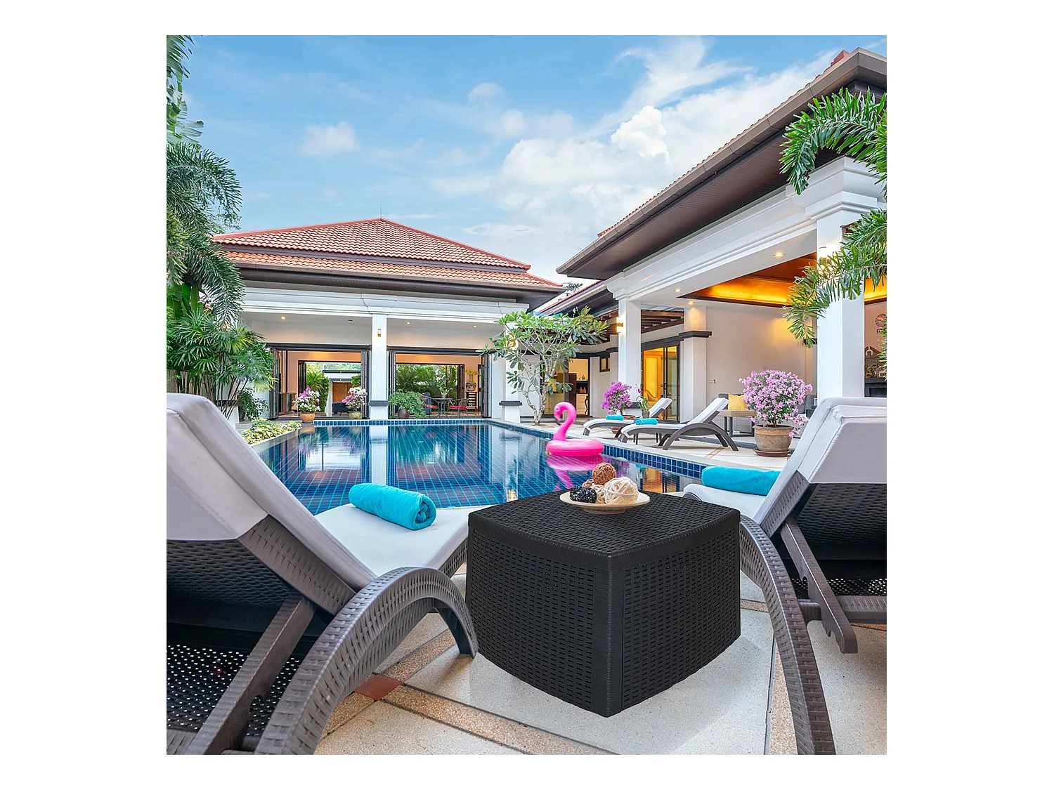 Dcupid salontafel voor buiten, multifunctionele opbergtafel, tafel met laag rotaneffect, 100% gemaakt in Italië, 53x53h40 cm, antraciet