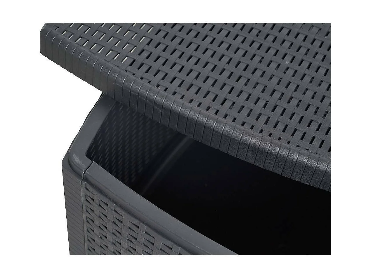 Mesa de centro externa Dcupid, Mesa de armazenamento multiuso, Mesa baixa com efeito de rattan, 100% Fabricado na Itália, 53x53h40 cm, Antracite