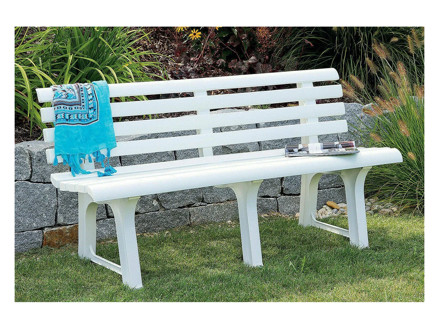 Dluzard buitenbank, Monobloc tuinbank, Buitenbank, 100% Made in Italy, 145x49h74 cm, Wit